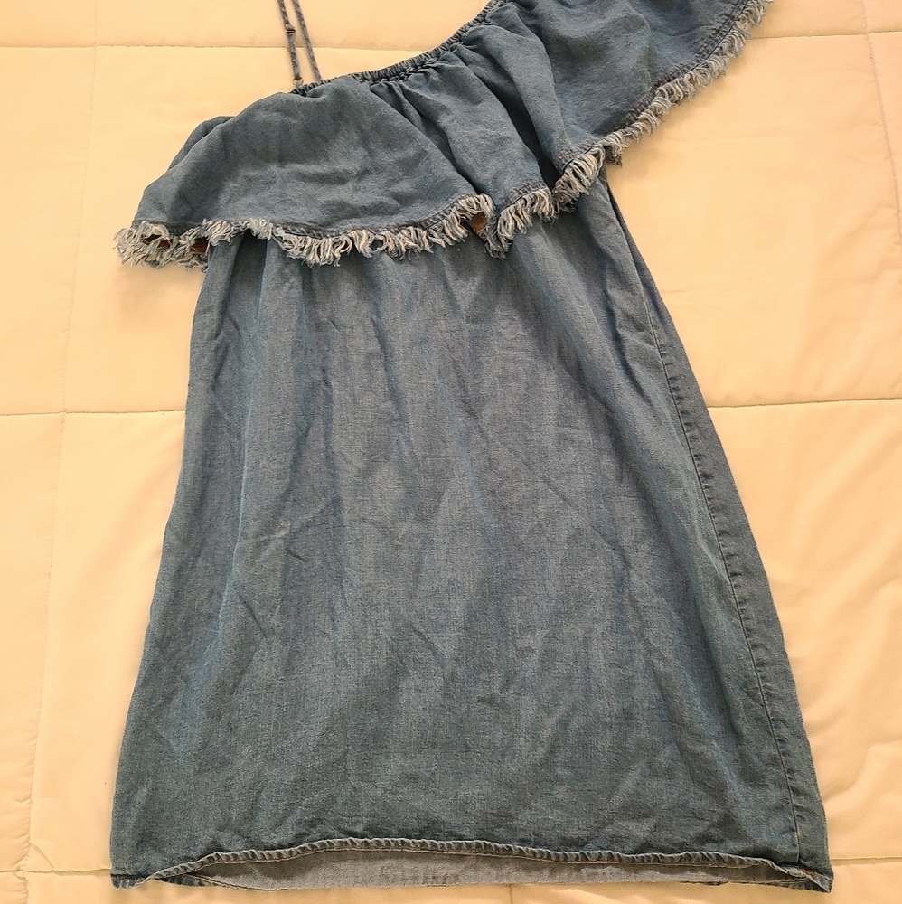 SPLENDID INDIGO WASH RUFFLE ONE SHOULDER DRESS - Picture 8 of 8